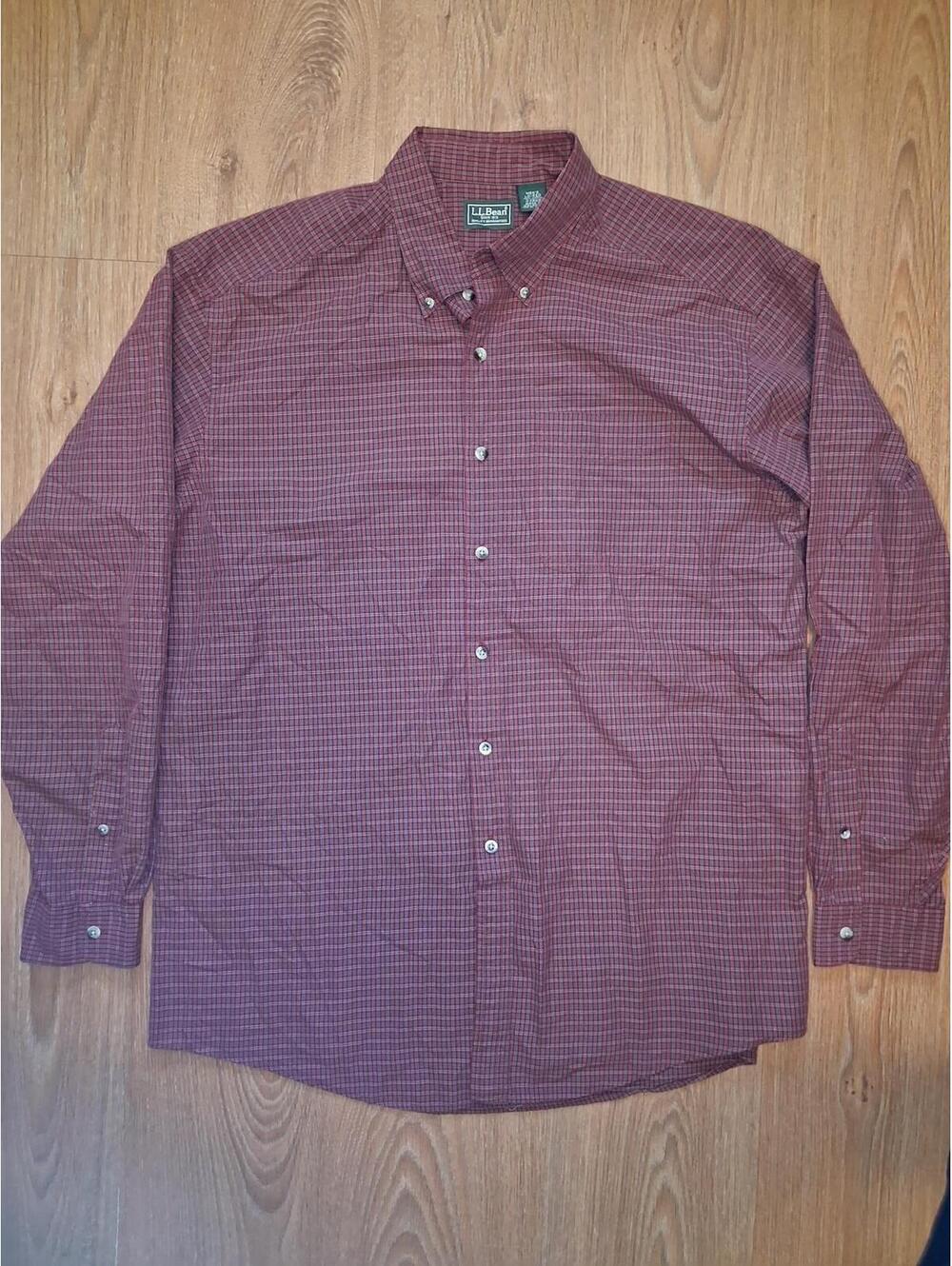 LL Bean Button Up Shirt Mens Large Red Plaid 100% Cotton